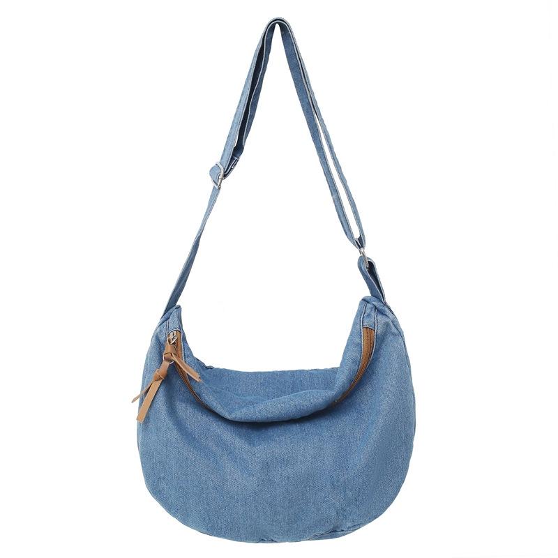 Women's Vintage Denim Hobo Bag Zipper Crossbody Bag All-Match Bag For School Work