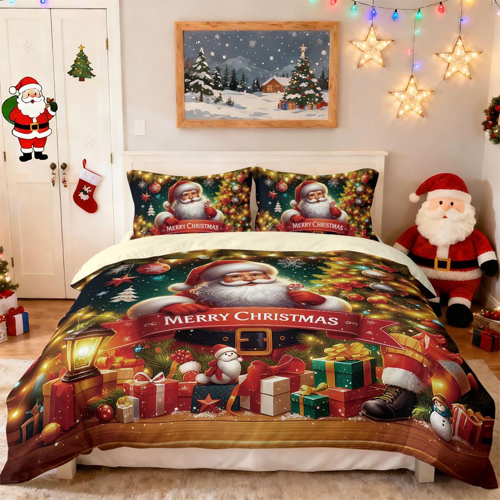 Bed Three-Piece Christmas Element Quilt Cover Pillowcase Digital Printing Kit