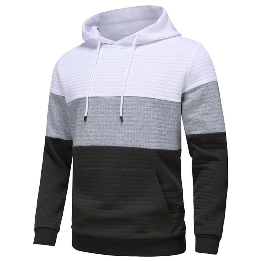 Large Size Men's Hooded Pullovers Checkered Color Blocking Sweatshirt Retro Jacquard Casual Sports Hoodie for Men