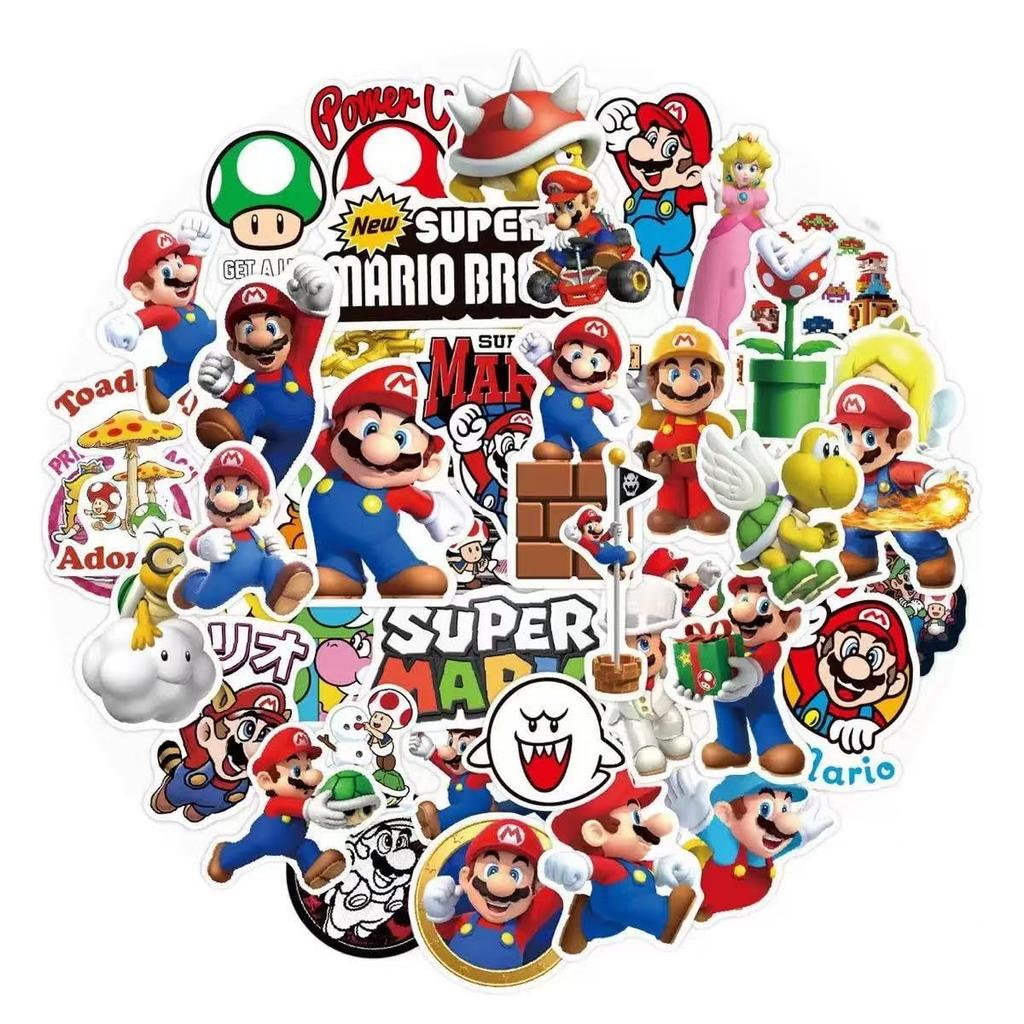 Mario Super Collection Sticker Set Anime Manga Styler 50 Pieces Waterproof PVC Stickers Character Goods Accessories Popular Decorating Pictures Gifts