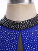 S-XXL Women's Competition Leotard: Allover Rhinestone Backless Bodysuit with Tassel Skirt & Contrast Color for Chacha Rumba Dance