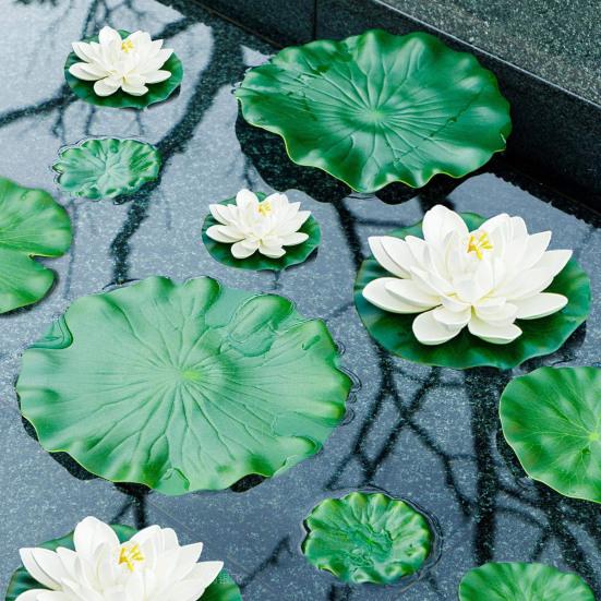 Künstlicher Lotus Realistische Schwimmende Seerosenblätter Teichdekoration Künstliche Lotusblüten Gefälschte Seerosenblätter für Garten Terrasse Teichdeko