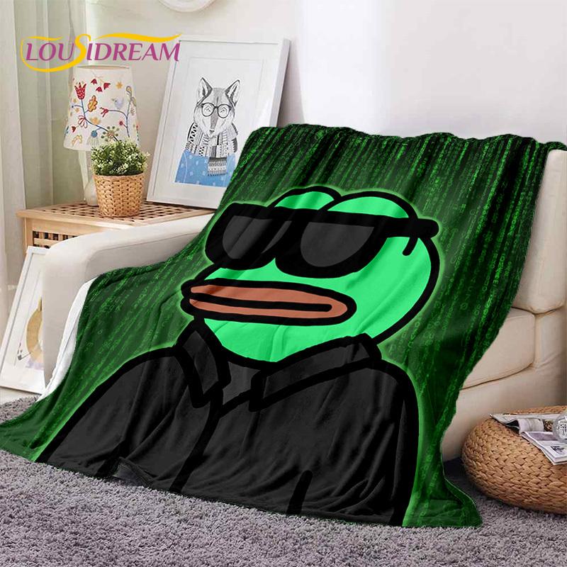 3D Cartoon Pepe Frosch Gesicht HD Weiche Flanelldecken, Überwurfdecke Bequeme Decke für Picknick Betten Sofa Haus Schlafzimmer Geschenke