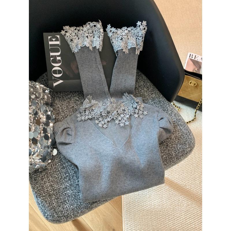 Lace splicing turtleneck knitted sweater small women can wear high-end bottoming shirt top autumn new models