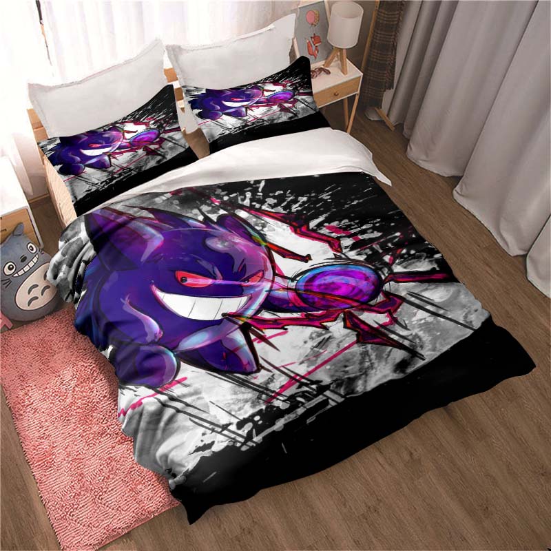 Gengar print bedding sets in various styles, 3-piece sets, extra-large pillowcases, adult bedspreads, bedroom bedding sets.