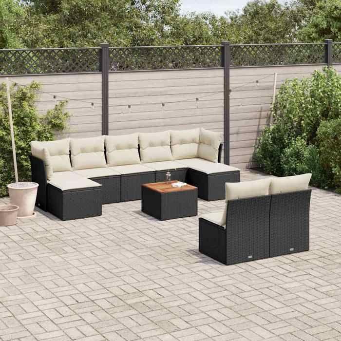 VidaXL Salon de Jardin avec Coussins 10 pcs, Canapés de Terrasse, Ensemble de Meubles de Patio, Mobilier d'Extérieur, Noir 3256189