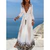 Women'S Chiffon Leopard Print Beach Cover-Up Dress - V-Neck, Long Sleeve, Tie-Waist, Lightweight & Breathable, Casual Beach Dress