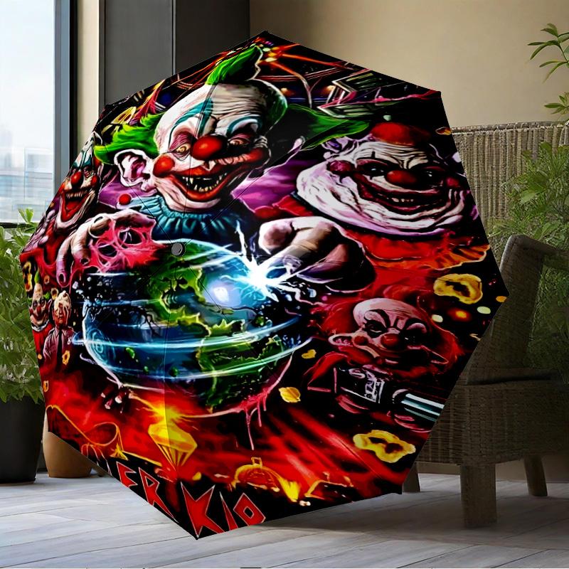 Clown Horror Umbrella Folding Umbrella, Automatic Umbrella 8-Frame for Travel, Camping Use Gift for Halloween Christmas