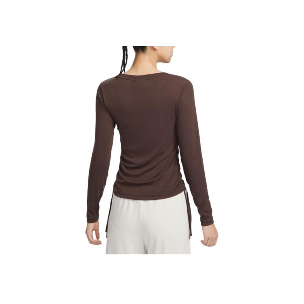 Nike Logo Print Crew Neck Long Sleeve T-Shirt Women Tops Brown FB8718-237