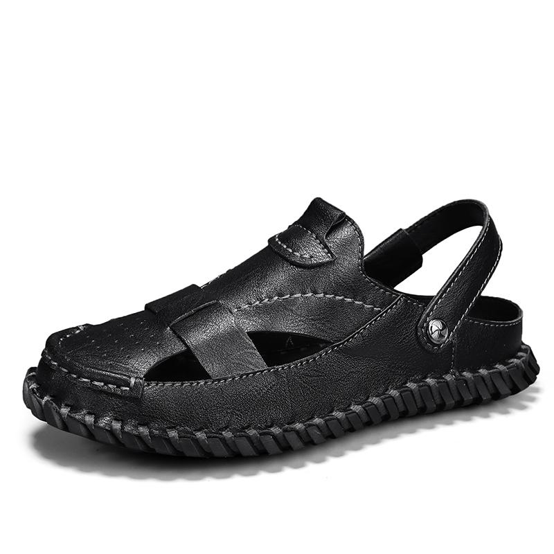 Fashion 2024 New Summer Outdoors Penetration Men Genuine Leather Sandals Wild Hollow Sandals Men Summer Wear-resistant Non-slip Toe Cap
