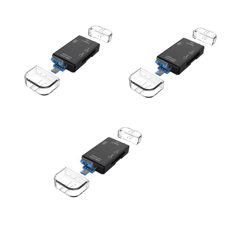 6-in-1 Type-C USB Card Reader, Flip Cover to Micro Adapter for Smartphones and Computers, USB2.0 OTG Card, with A and C Types