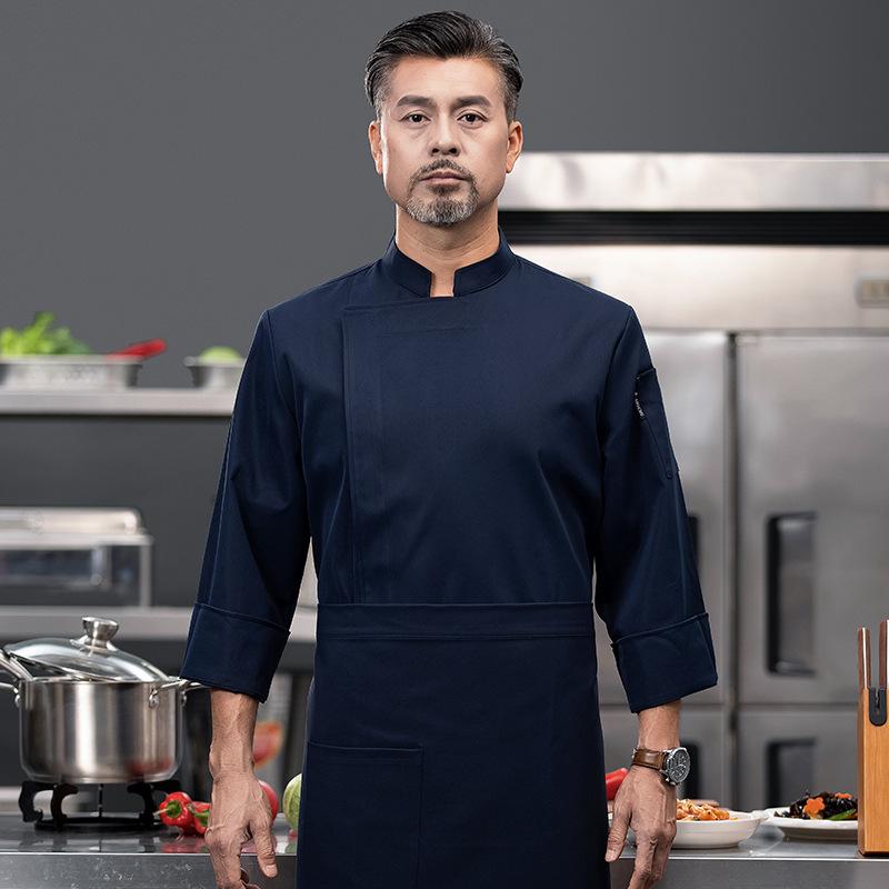 Men's Long Sleeve Elastic Waterproof Chef Uniform for Autumn/Winter - Ideal for Hotel, Restaurant, Hot Pot, BBQ, Canteen, and Bakery Kitchens.