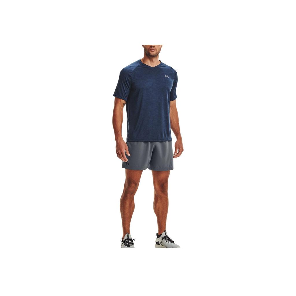 Under Armour Solid Color Logo Print Straight Cut Crew Neck Short Sleeve T-Shirt Men Tops Dark-Blue 1328190-408