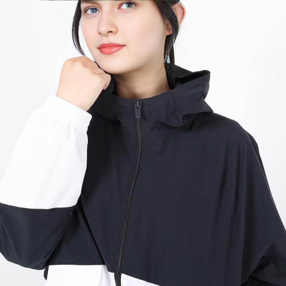 Under Armour UA Armour Color Block Hooded Zip Design Raglan Long Sleeve Jacket Women Jacket Black White 1382699-001