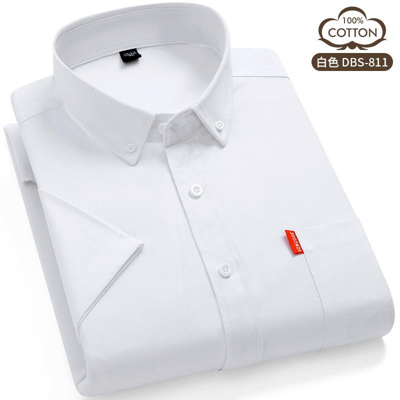 100% cotton 5XL men's short sleeve shirt Oxford Summer high quality with pockets casual wear free breathable slim fit