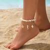 2 Stück mehrlagiges Muschel Seestern Seepferdchen Knöchelkettchen Set Verstellbar Zierlich Boho Sommer Strand Fußschmuck für Damen