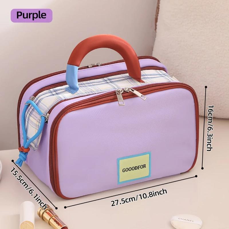 Makeup Bag Color Block Cosmetic Bag Fashion Contrast Color Makeup Organizer Portable Travel Toiletry Storage Pouch Accessory