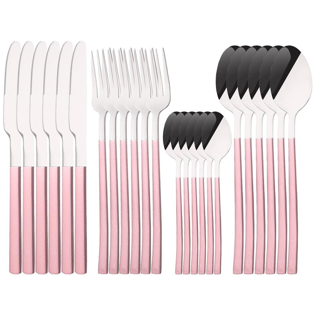 24Pcs Silver Cutlery Set Stainless Steel Dinnerware Set Knife Fork Spoon Dinner Set Kitchen Tableware Service for 6 Flatware Set