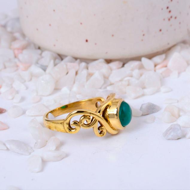 Green Onyx Gold Plated Ring | Filigree Brass Statement Ring for Women | Healing Crystal Jewelry | Gift for Her
