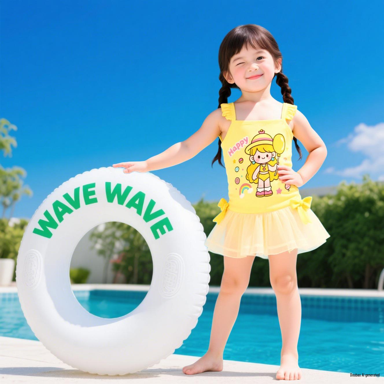 

Girls Mesh Ruffled One-Piece Swimdress for Toddlers and Kids 2XL (Height 110-120cm, Weight 38-42kg) жовтий