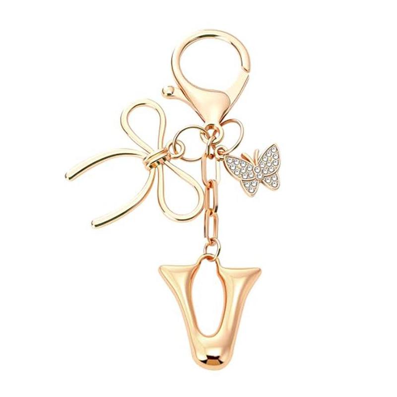 Chaveiro Fashion Borboleta Letra A-Z Feminino Menina Brilhante Fofo Mochila Chave de Carro Acessórios Cordão Pingente de Metal com Letra Presente