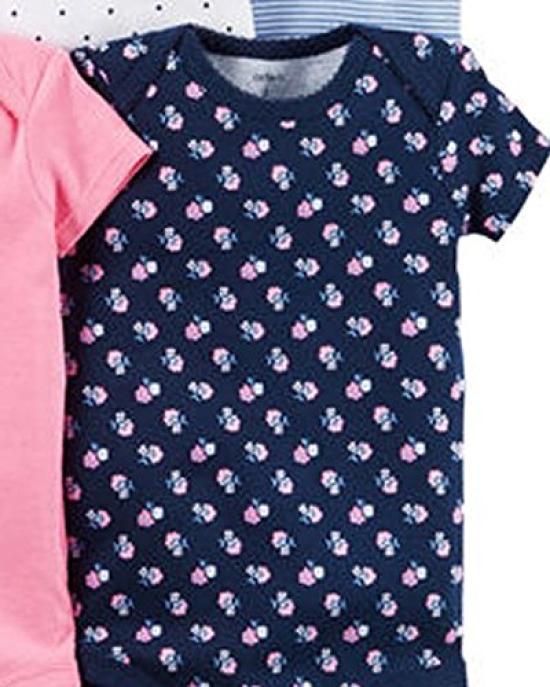 Set of Cute and Border Baby Bodysuits for Girls Months Carter's 5-piece Heart, Dot, Short-sleeve (12 (72-78cm)) [Used]