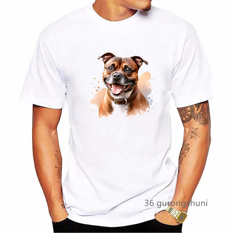 Staffordshire Bull Terrier Dog Animal Printed T Shirt MenS Clothing Summer Fashion Tops Tee Shirt Homme Harajuku Shirt