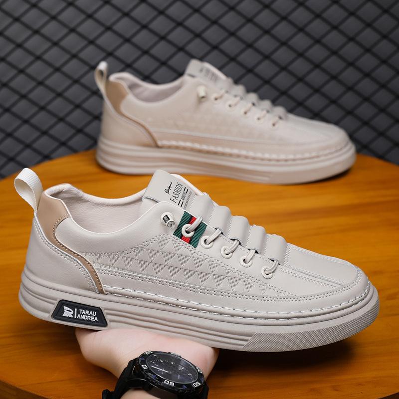 Men's shoes 2024 spring new little white shoes men's casual shoes trendy versatile sports board shoes breathable soft leather shoes men