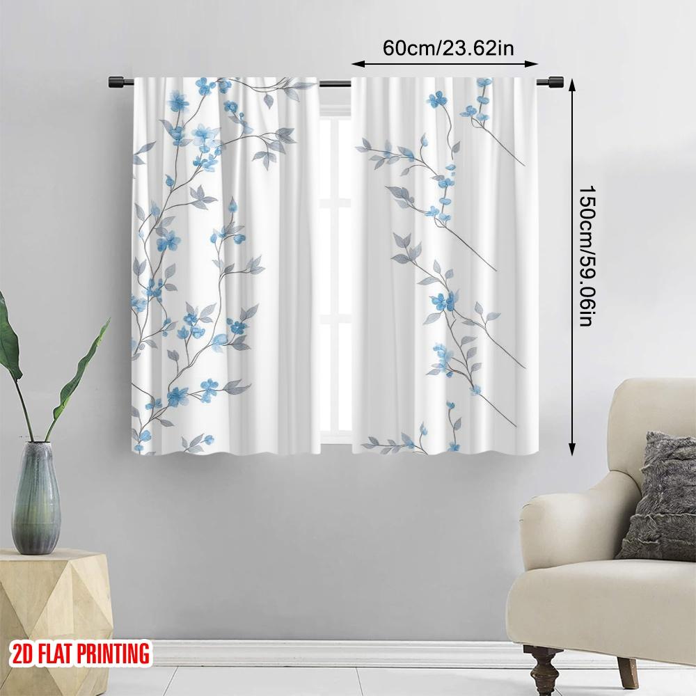 2pcs,2D Plane Printing Curtain Fabric Blossom Trails Polyester Fabric (without Rod) Room Decor Ldeal for Bedroom & Living Room