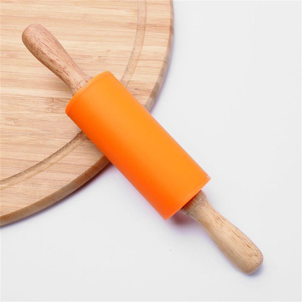 Wooden Handle Silicone Rollers Rolling Pin Kid Kitchen Cooking Baking Tool 