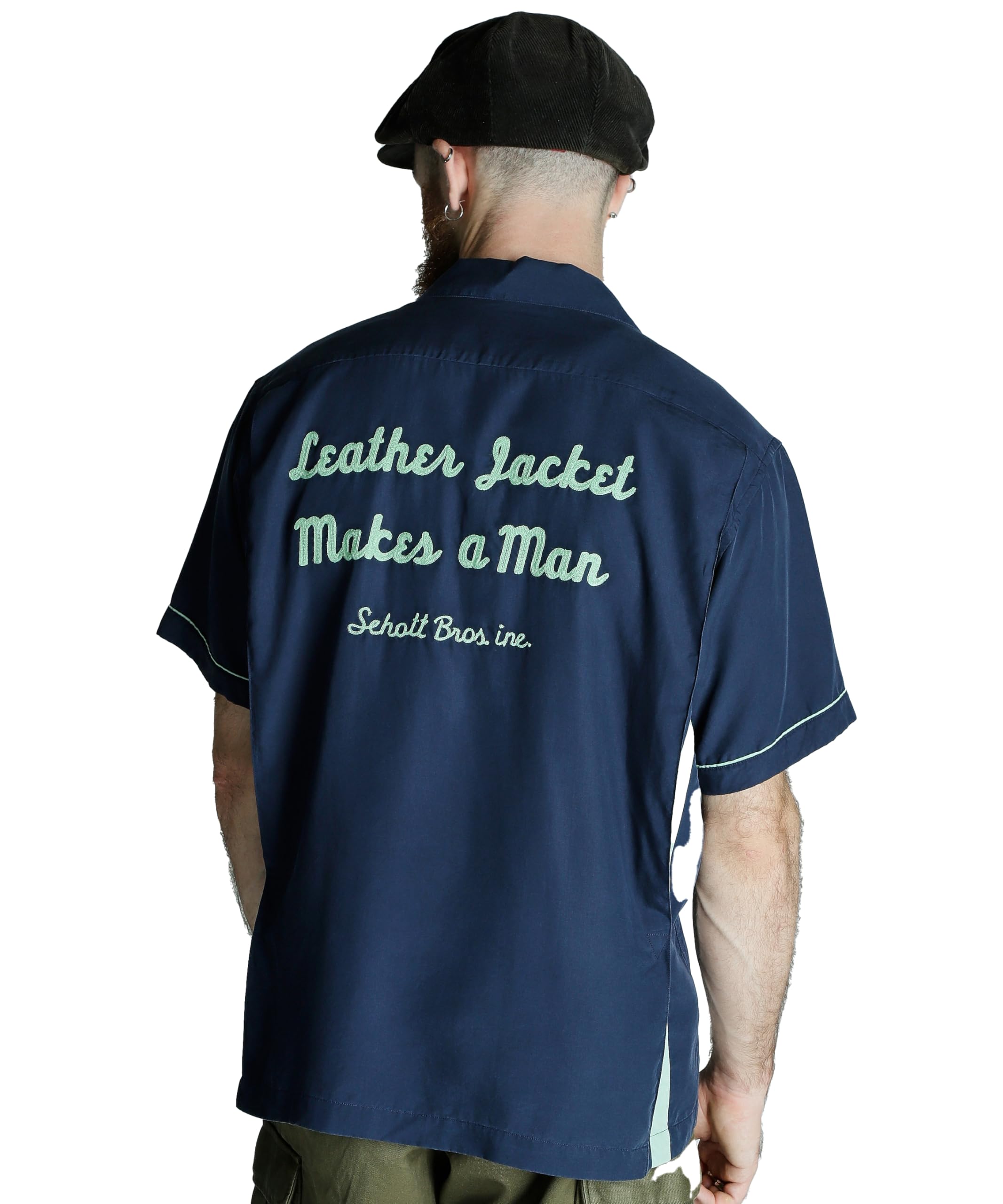 

Schott Боулинг Рубашка с коротким рукавом Кожаная куртка делает мужчину Вышитая рубашка для боулинга, Мужская, XL (120), Темно-синий, 782-5123012