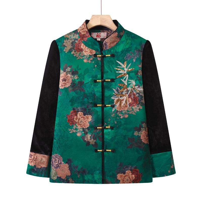 

Пальто для матери среднего возраста на весну и осень, топ в стиле костюма Тан для бабушки, осенняя одежда для пожилой женщины, одежда для пожилого мужчины 5XL [Recommended 150-80 kg] павлин голубой