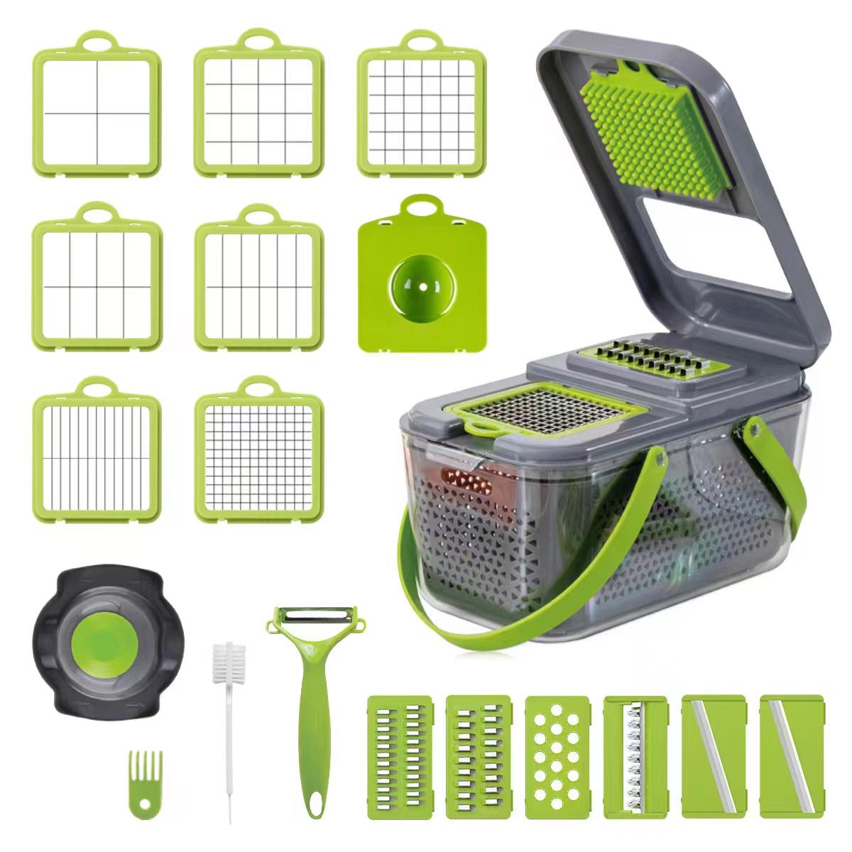 1 set, 22PCS, high-quality ABS vegetable chopper, multifunctional fruit slicer, manual food grinder, vegetable slicer, container светло-серый