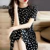 Women Nightdress Loose Floral Print Round Neck Pleated Short Sleeves Knee Length Homewear Casual Midi Dress Lady Nightgown Midi Dress