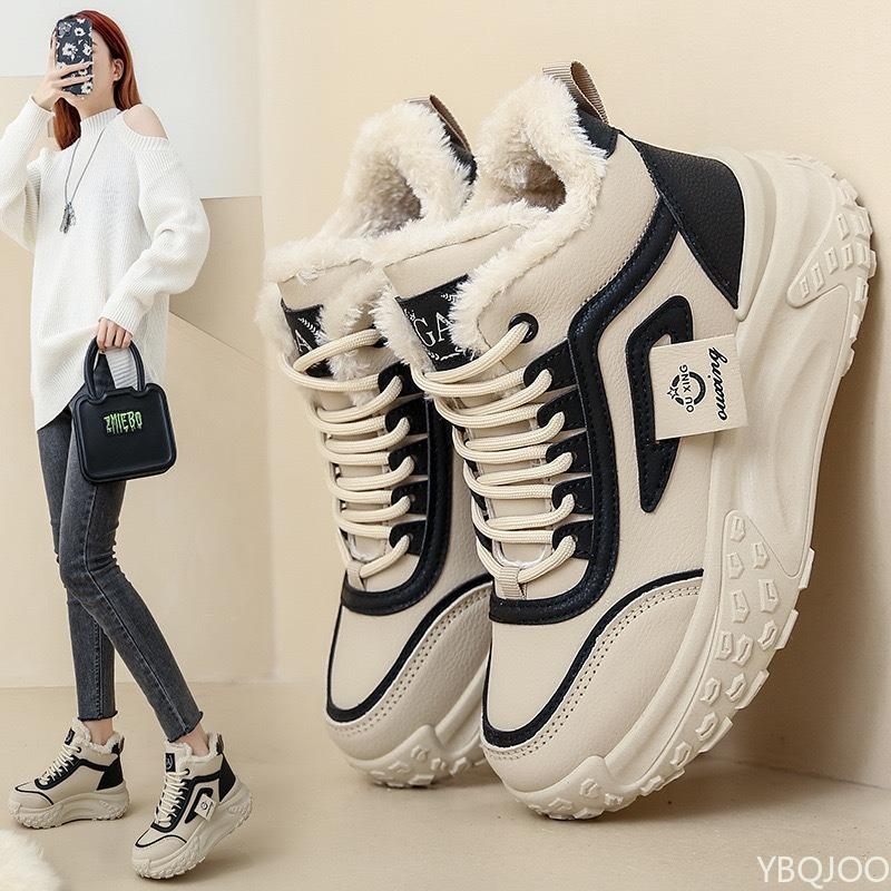 High Cut Thick Soled Casual Comfortable Women's Winter New Fashionable Versatile Short Boots Cotton Shoes Lace Up Snow Boots