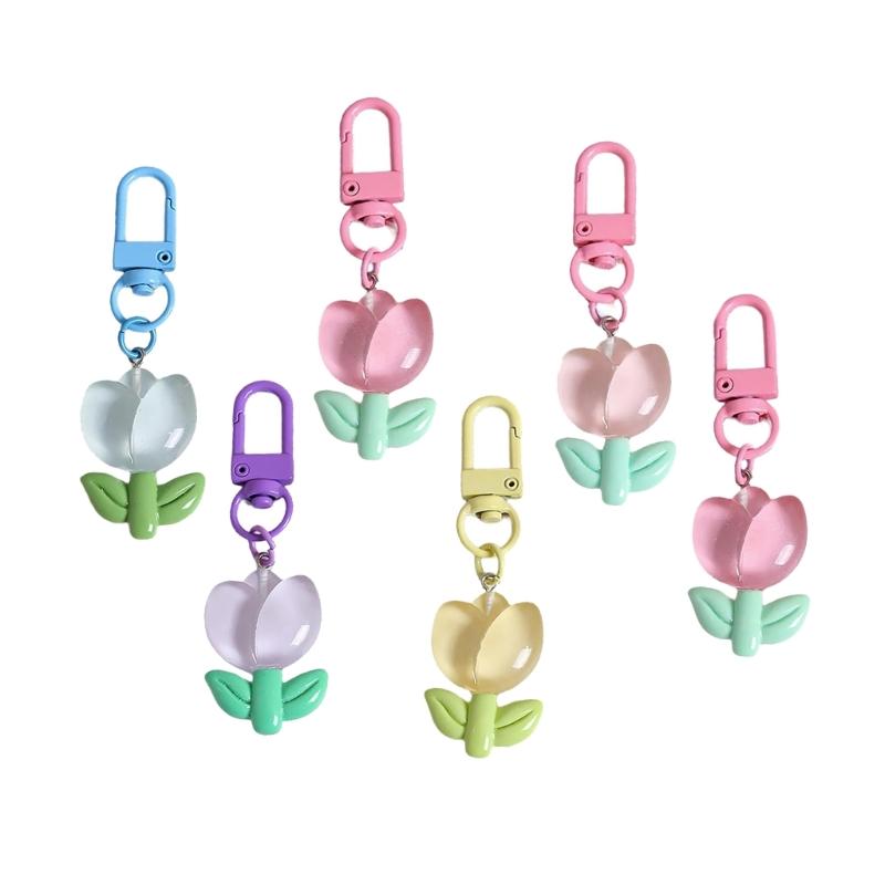 Colorful Resin Flower Keychain Charming Resin Flower Keychain with Tulips Designs for Bag Hanging Decoration