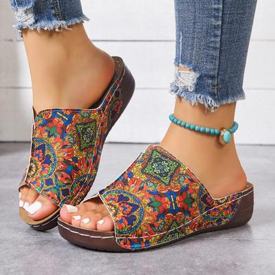 Moteriškos kontrastingos spalvos pleištiniai sandalai, minkšto pado batai „Peep Toe Slingback“, patogūs vasariniai lauko sandalai