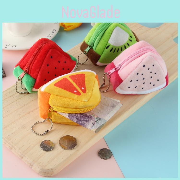 Cartoon Children's Festival Gift Plush Triangular Fruit Coin Purse Keychain Decoration Urban Minimalist Style Polyester Material