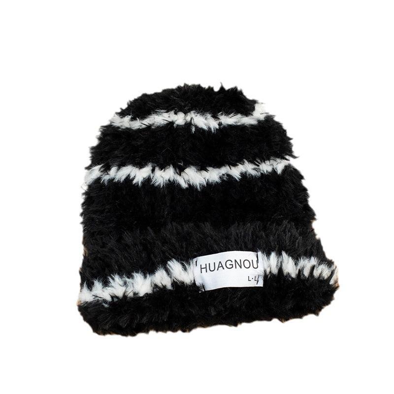 New autumn and winter thickened warm hat wool hat big head circumference pattern outdoor plush hat women