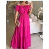 LYRIA Solid Boho Dress Women Fashion Elegant Beach Party Dress Casual Slash Neck Office Maxi Dresses For Woman Robe Femme