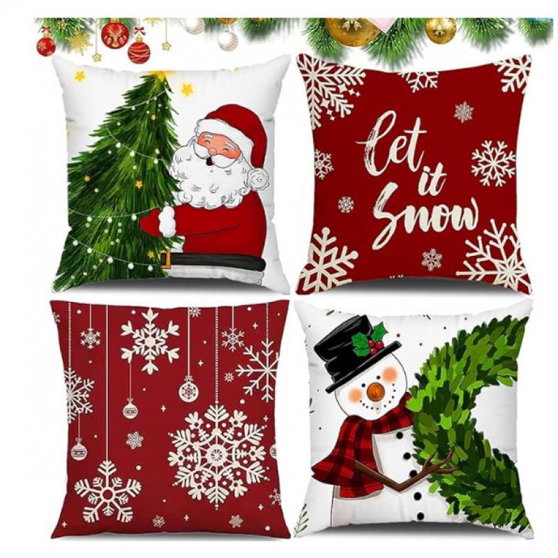 Christmas Linen Pillowcase: Home Sofa Decor & Car Lumbar Support Cushion Cover