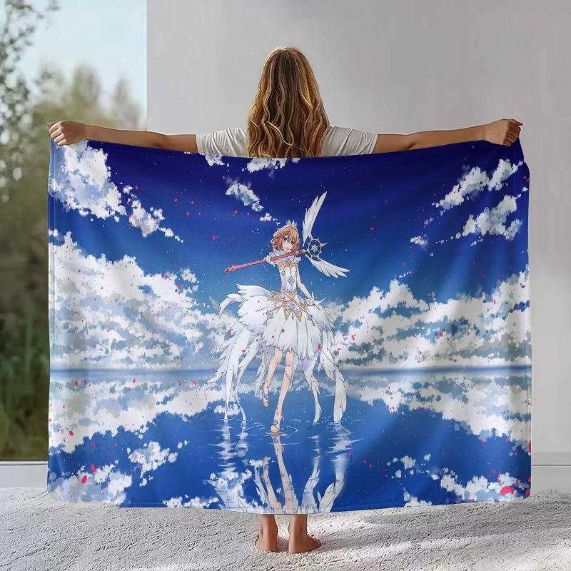 Cute Sakura Card Captor Girl Cartoon Flannel Blanket,Ultra Soft Warm Plush Throw for Home Bedroom Bed Sofa Cover Office Picnic