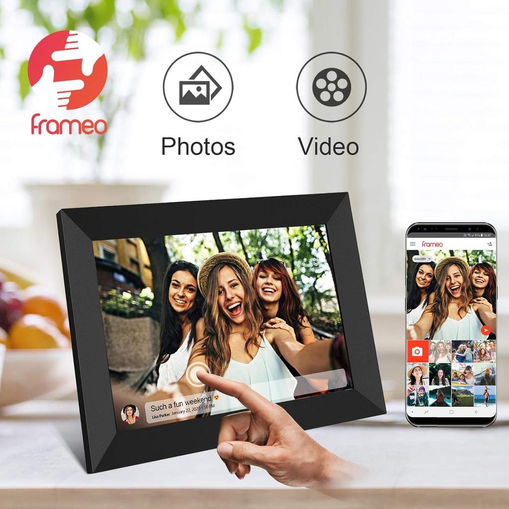 16palcový digitální fotorámeček s dotykovým displejem, speciálně navržený pro zobrazování fotografií a videí z mobilních zařízení