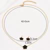 Conjunto de Joyería Minimalista de Trébol de Cuatro Hojas para Mujer Chapado en Oro Esmalte Negro/Blanco Madre Perla Conjunto de Collar y Pendientes