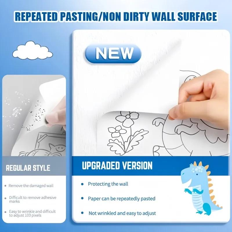 Kids Coloring Paper Roll Sticky Diy Wall Floor Painting Color Filling Graffiti Educational Art Toys For Kids Birthday Gifts