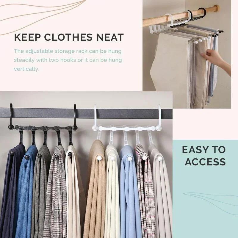 5 In 1 Magic Trouser Rack Hangers Stainless Steel Folding Pant Rack Tie Hanger Shelves Bedroom Closet Organizer Wardrobe Storage