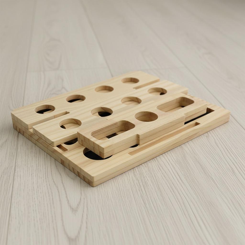 Interactive Wooden Cat Puzzle Toy with 3 Balls Tunnel Bell Ball Indoor Hunting Entertainment Play Toy for Kittens Training Box