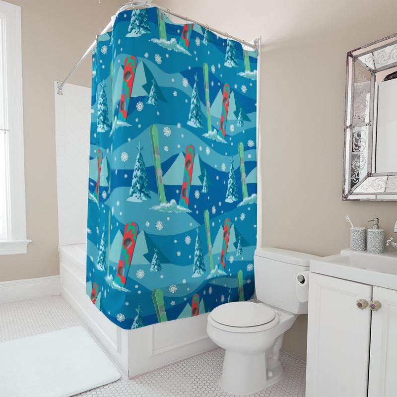 TU Winter Mountain Ski Resort Shower Curtain Waterproof Nature Landscape Forest Backdrop Scenic Bathroom Decor