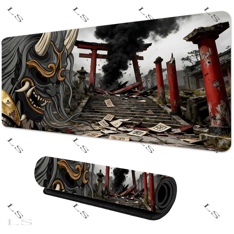 Japanese Devil Grey MousePad Large Computer Gamer Lock Edge Table Mat Laptop Oni Mouse pad HD Print Non-slip Rubber Keyboard Rug