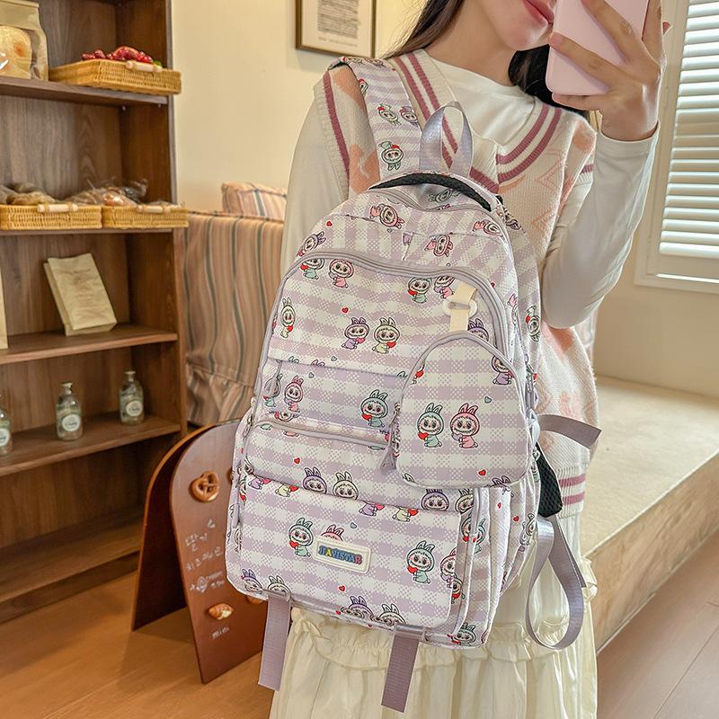 School Bag Rab Print Student School Bag, Female Primary School Students, Junior High School Students, Large Capacity School Backpack, Short-distance